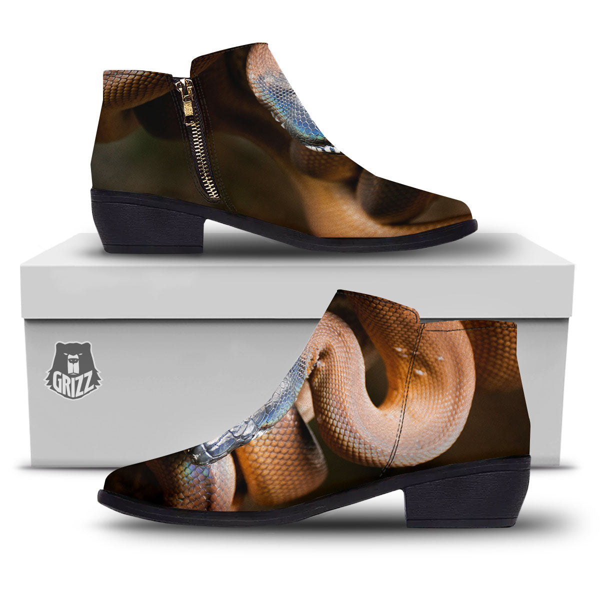 Snake Leiopython Print Ankle Boots-grizzshop