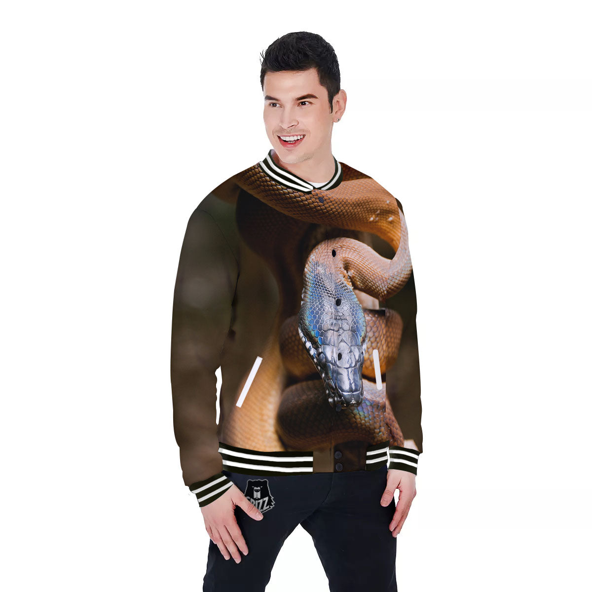 Snake Leiopython Print Baseball Jacket-grizzshop