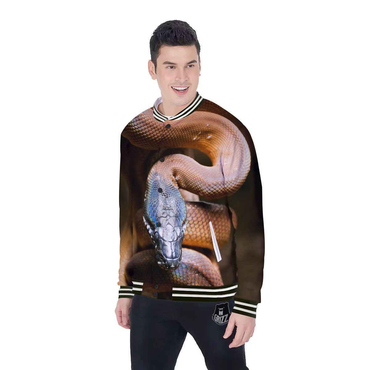 Snake Leiopython Print Baseball Jacket-grizzshop