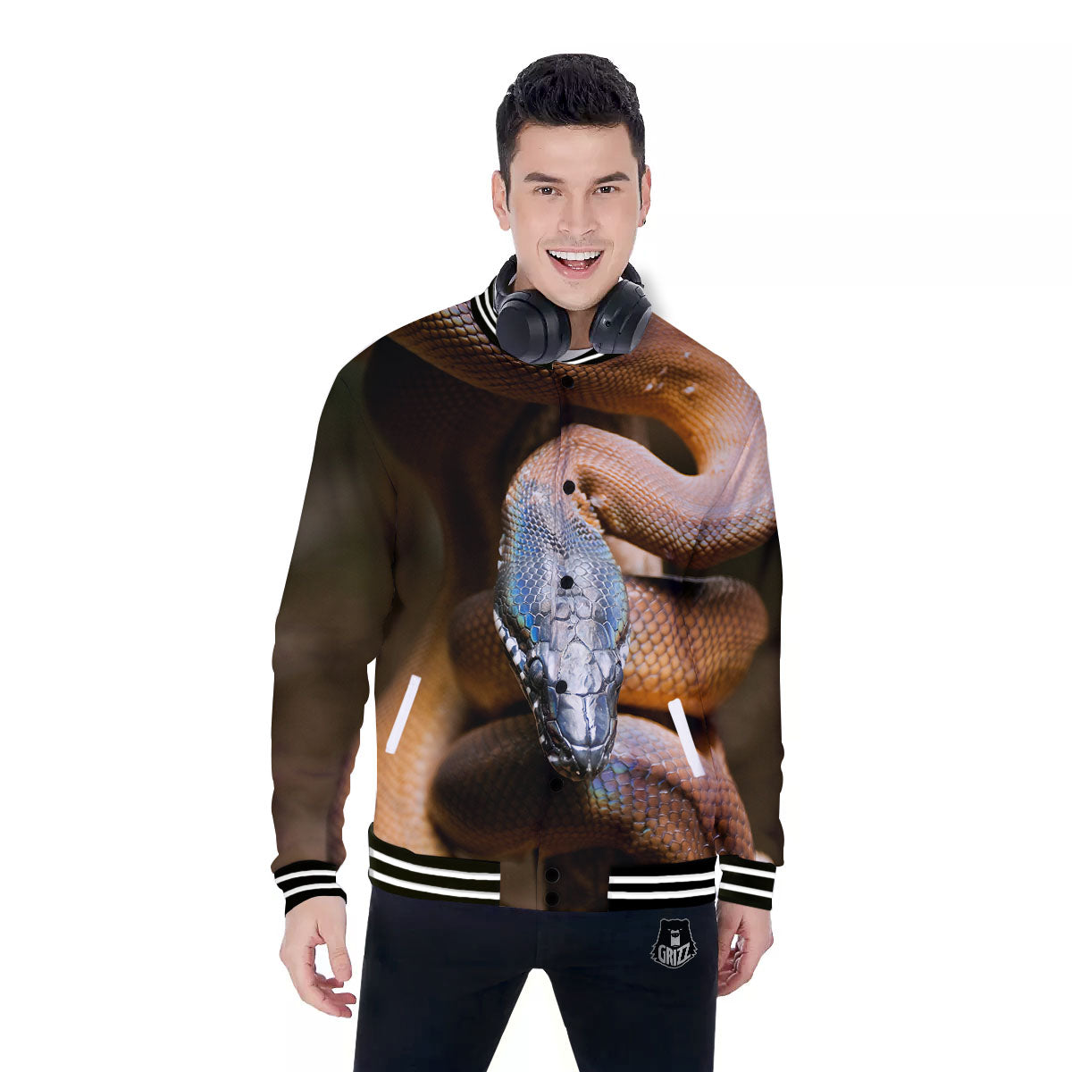 Snake Leiopython Print Baseball Jacket-grizzshop