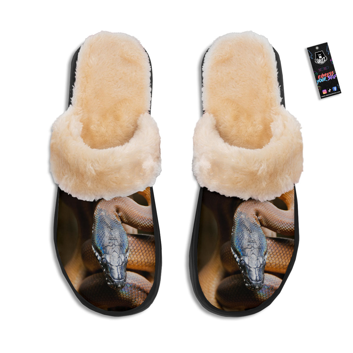 Snake Leiopython Print Slippers-grizzshop