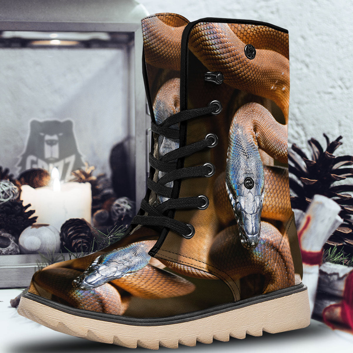 Snake Leiopython Print Snow Boots-grizzshop