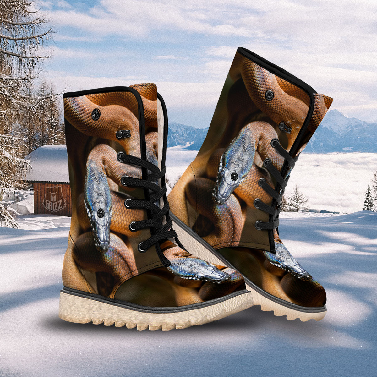 Snake Leiopython Print Snow Boots-grizzshop