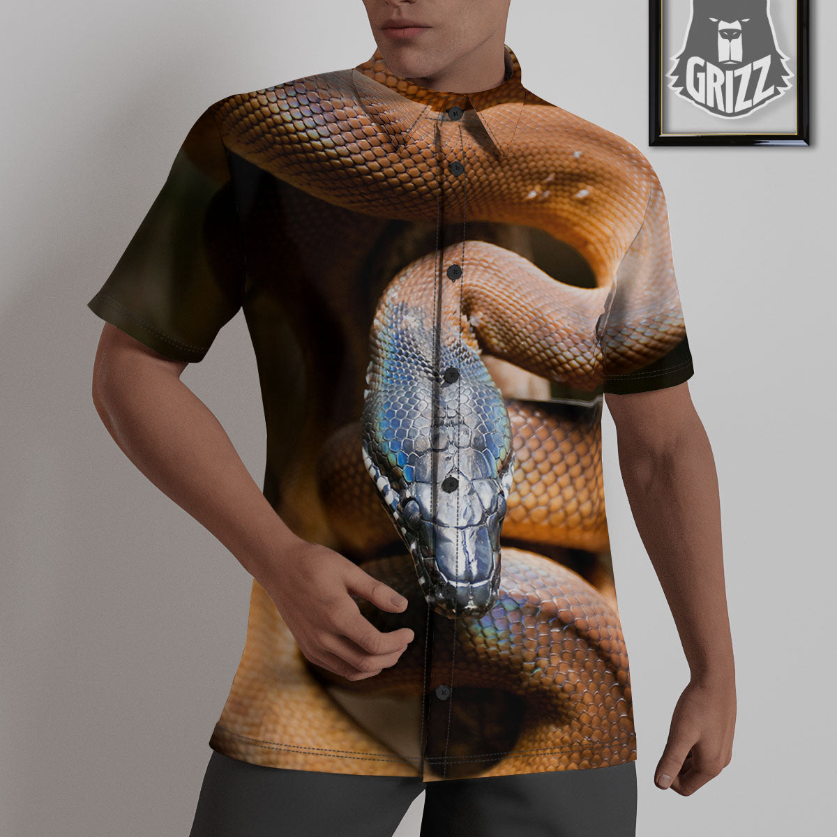 Snake Leiopython Print Untucked Shirts-grizzshop