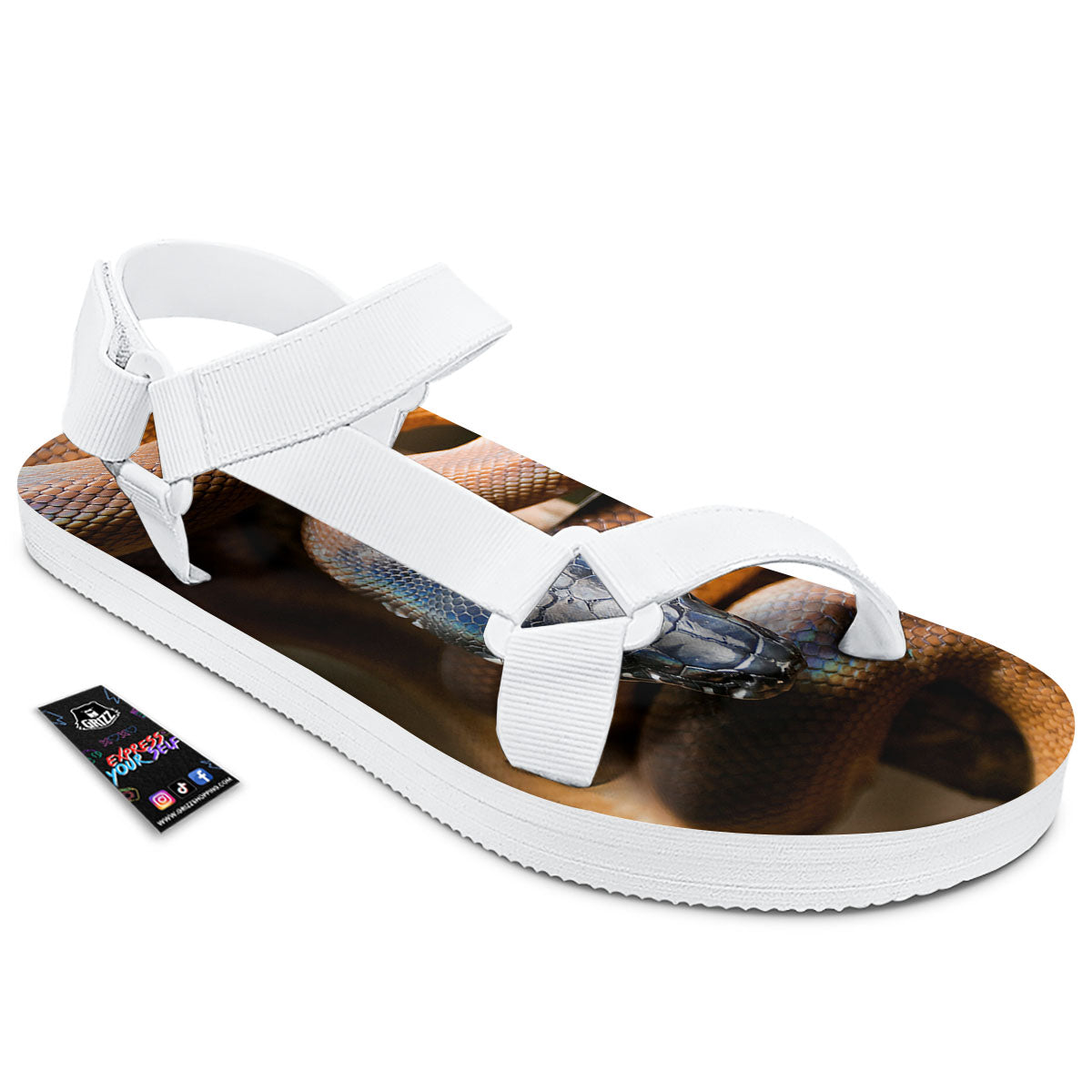 Snake Leiopython Print White Open Toe Sandals-grizzshop