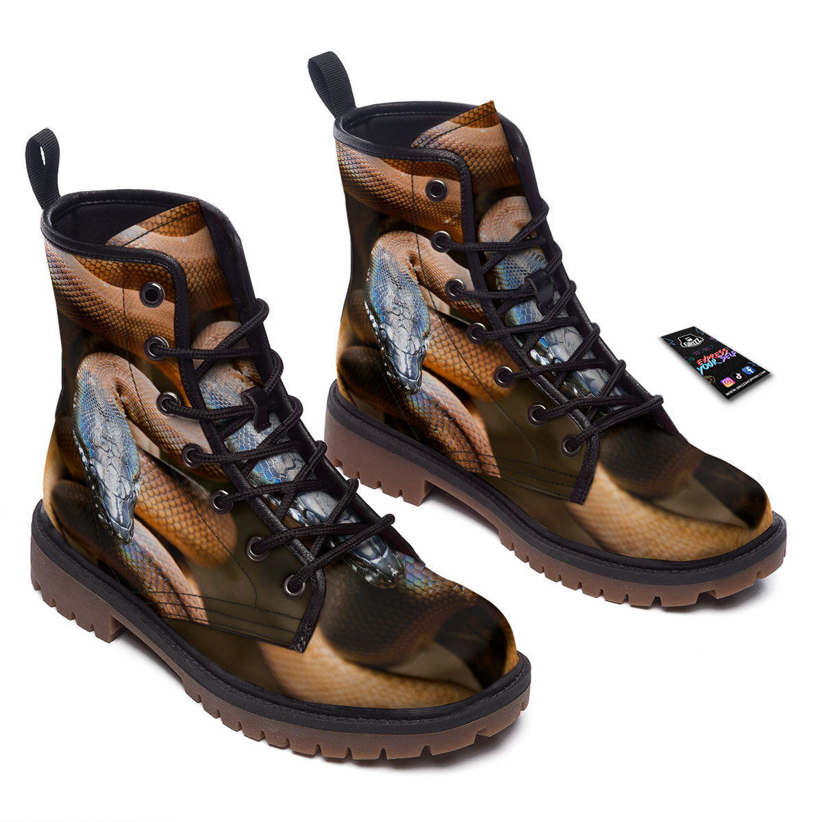 Snake Leiopython Print Work Boots-grizzshop