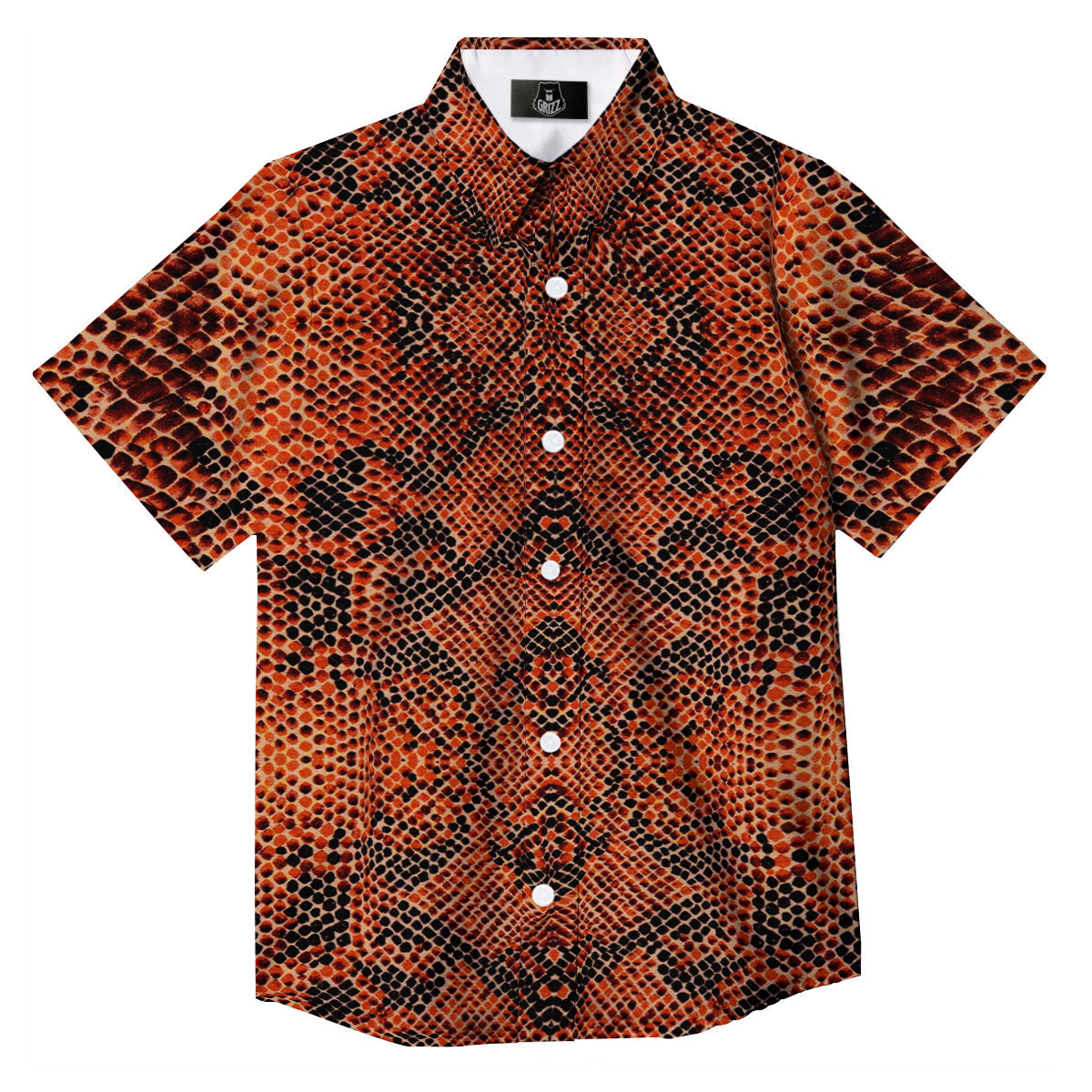 Snake Orange Print Pattern Button Up Shirt-grizzshop