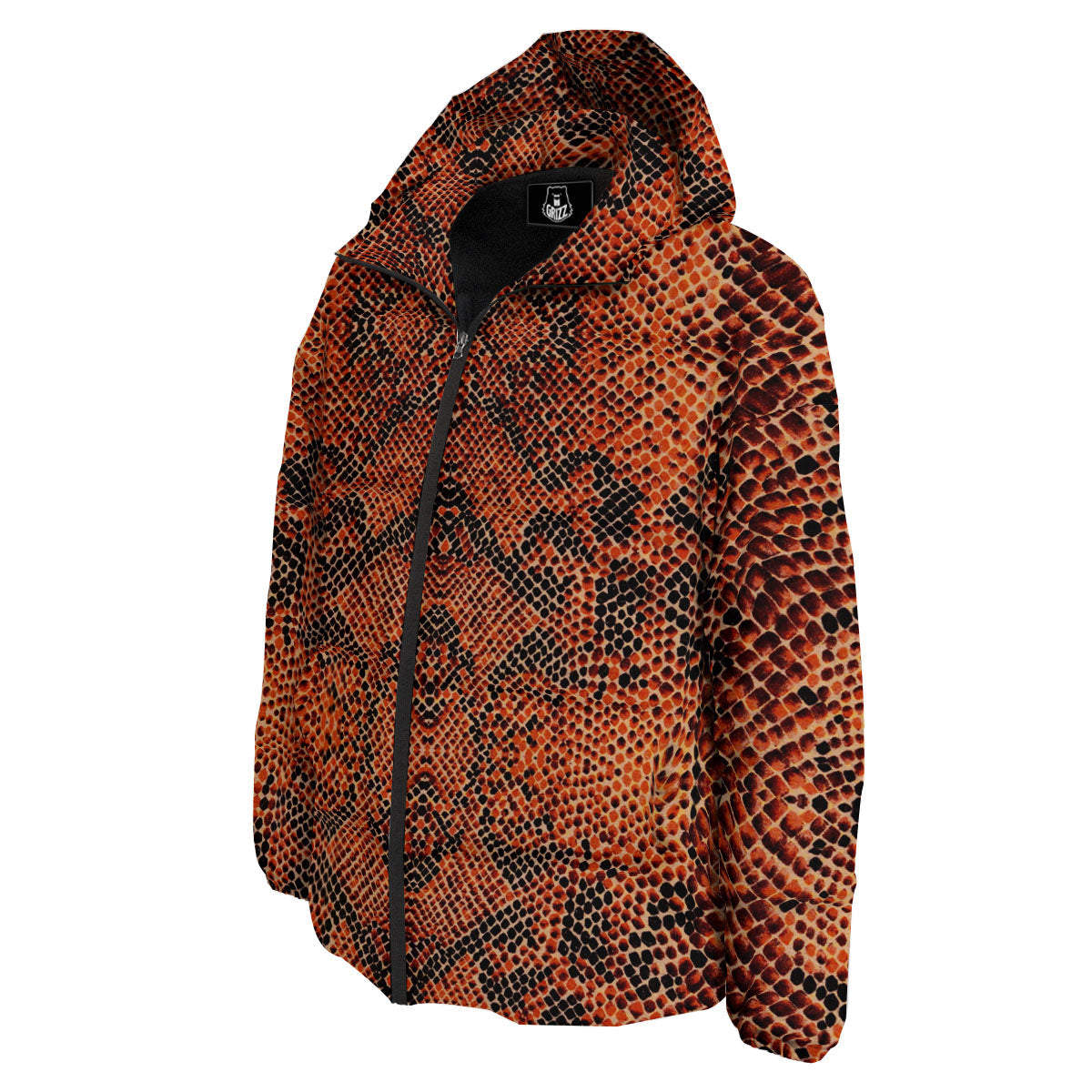 Snake Orange Print Pattern Down Jacket-grizzshop