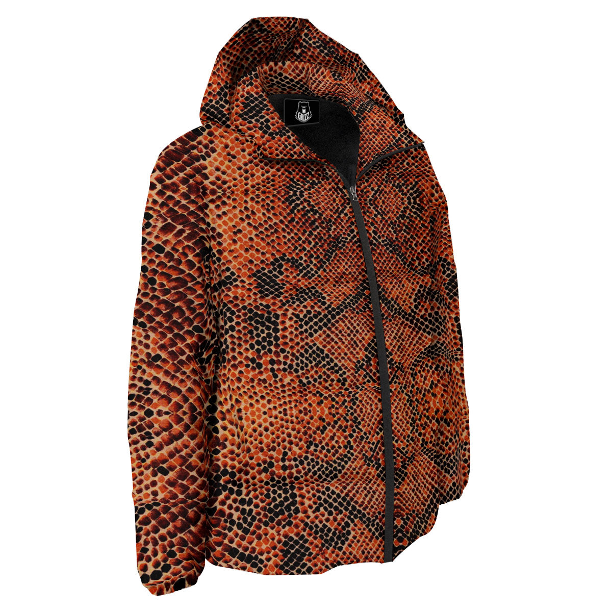 Snake Orange Print Pattern Down Jacket-grizzshop