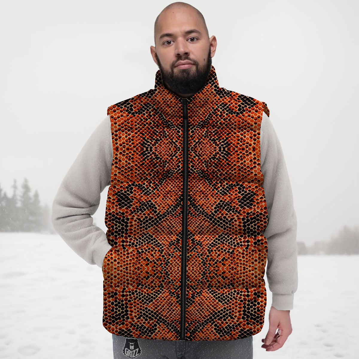 Snake Orange Print Pattern Down Vest