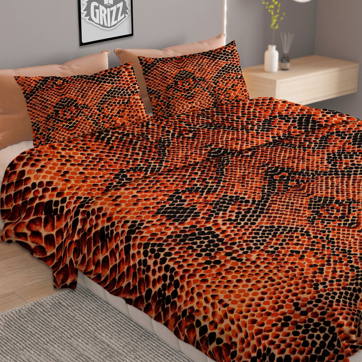 Snake Orange Print Pattern Duvet Cover Bedding Set