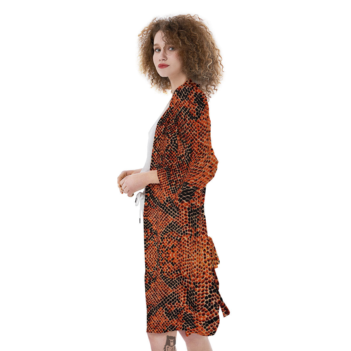 Snake Orange Print Pattern Kimono-grizzshop