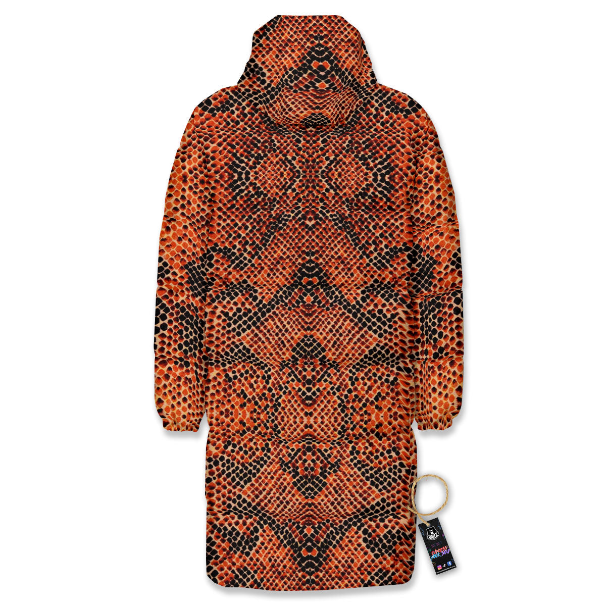Snake Orange Print Pattern Long Down Jacket-grizzshop