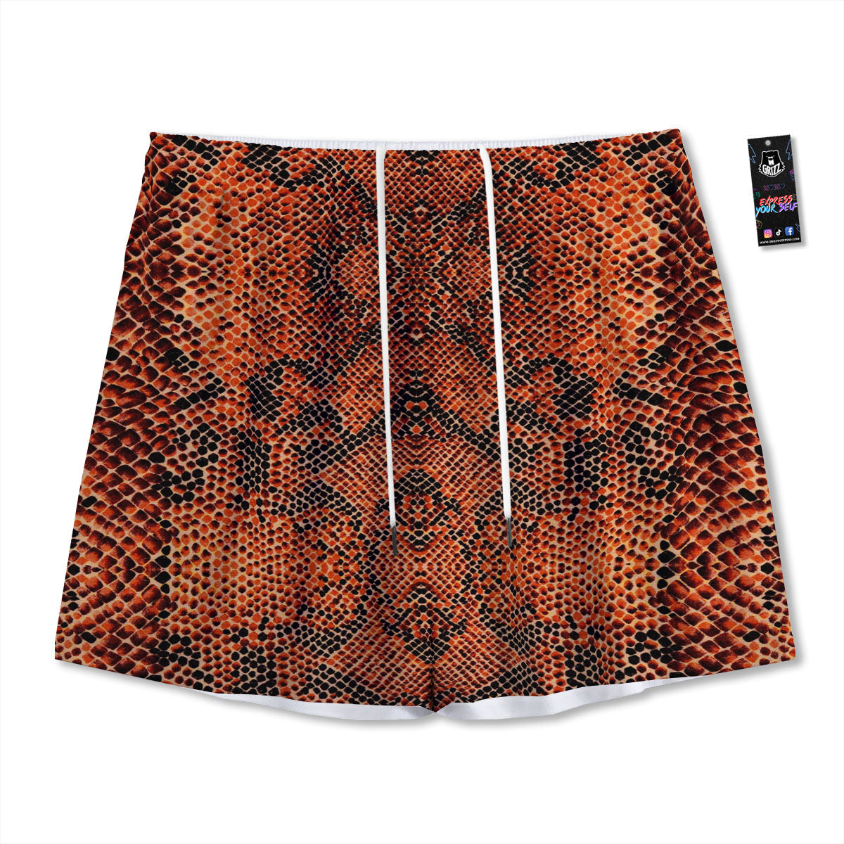 Snake Orange Print Pattern Mesh Shorts