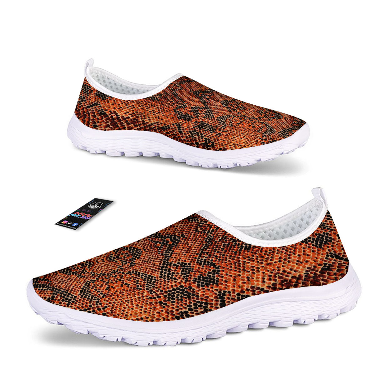 Snake Orange Print Pattern Nurse Shoes-grizzshop