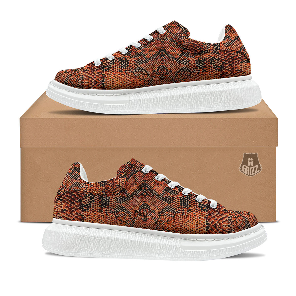 Snake Orange Print Pattern Platform Shoes-grizzshop