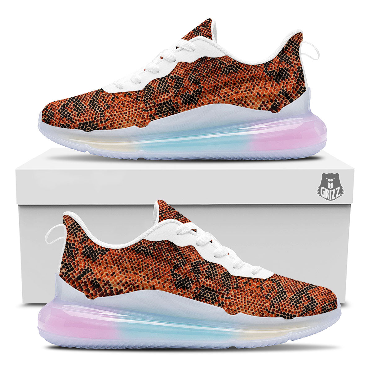 Snake Orange Print Pattern Running Sneakers-grizzshop