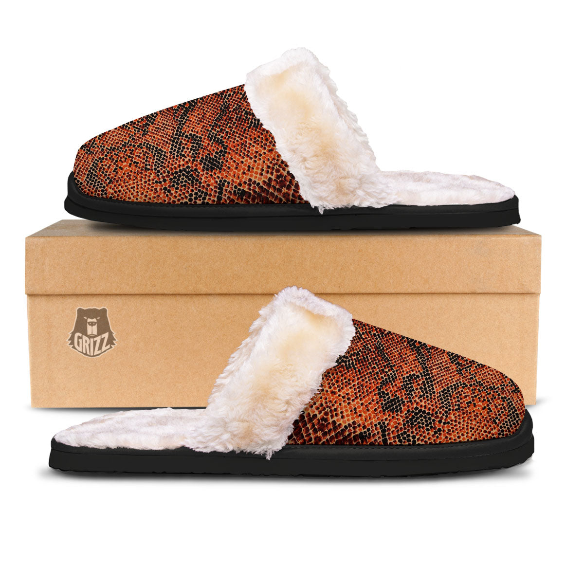 Snake Orange Print Pattern Slippers-grizzshop