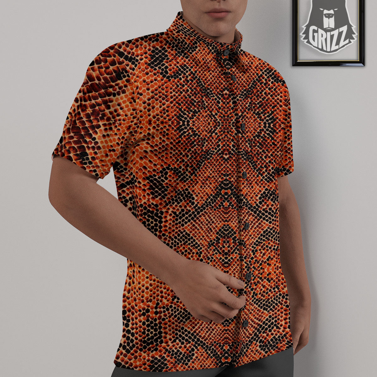 Snake Orange Print Pattern Untucked Shirts-grizzshop