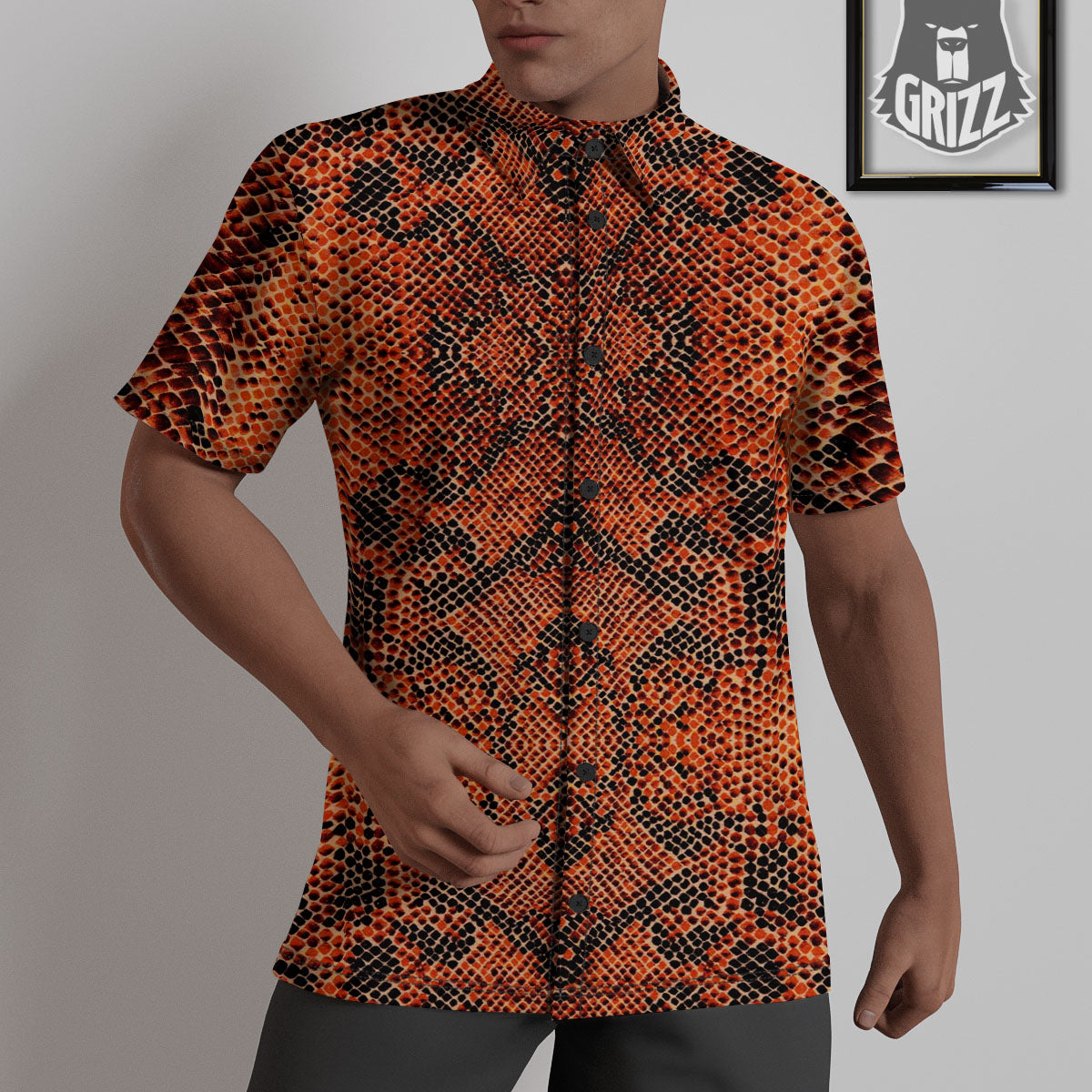 Snake Orange Print Pattern Untucked Shirts-grizzshop