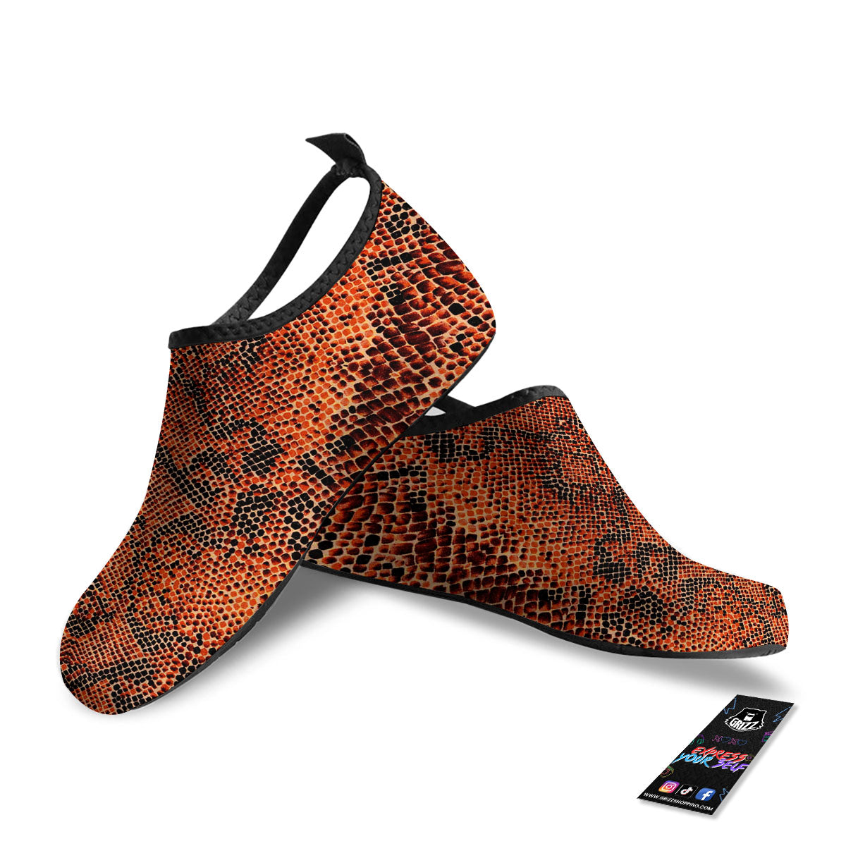 Snake Orange Print Pattern Water Shoes-grizzshop