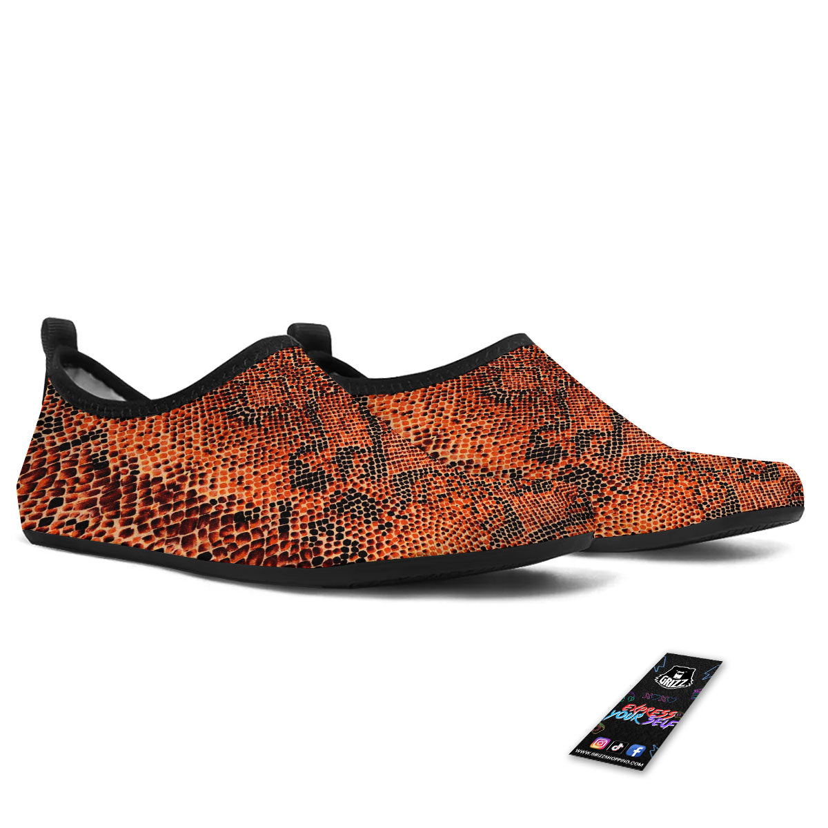 Snake Orange Print Pattern Water Shoes-grizzshop