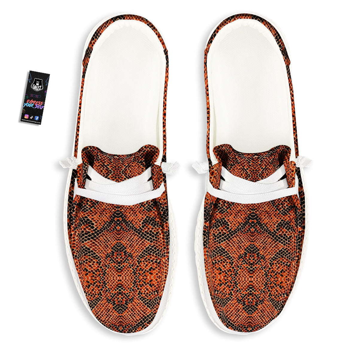 Snake Orange Print Pattern White Loafers-grizzshop