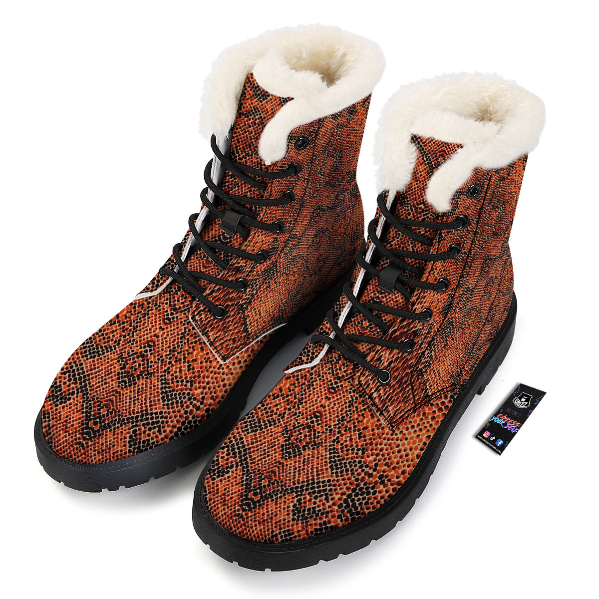 Snake Orange Print Pattern Winter Boots-grizzshop