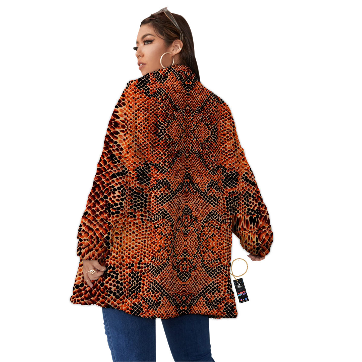 Snake Orange Print Pattern Women's Sherpa Jacket-grizzshop