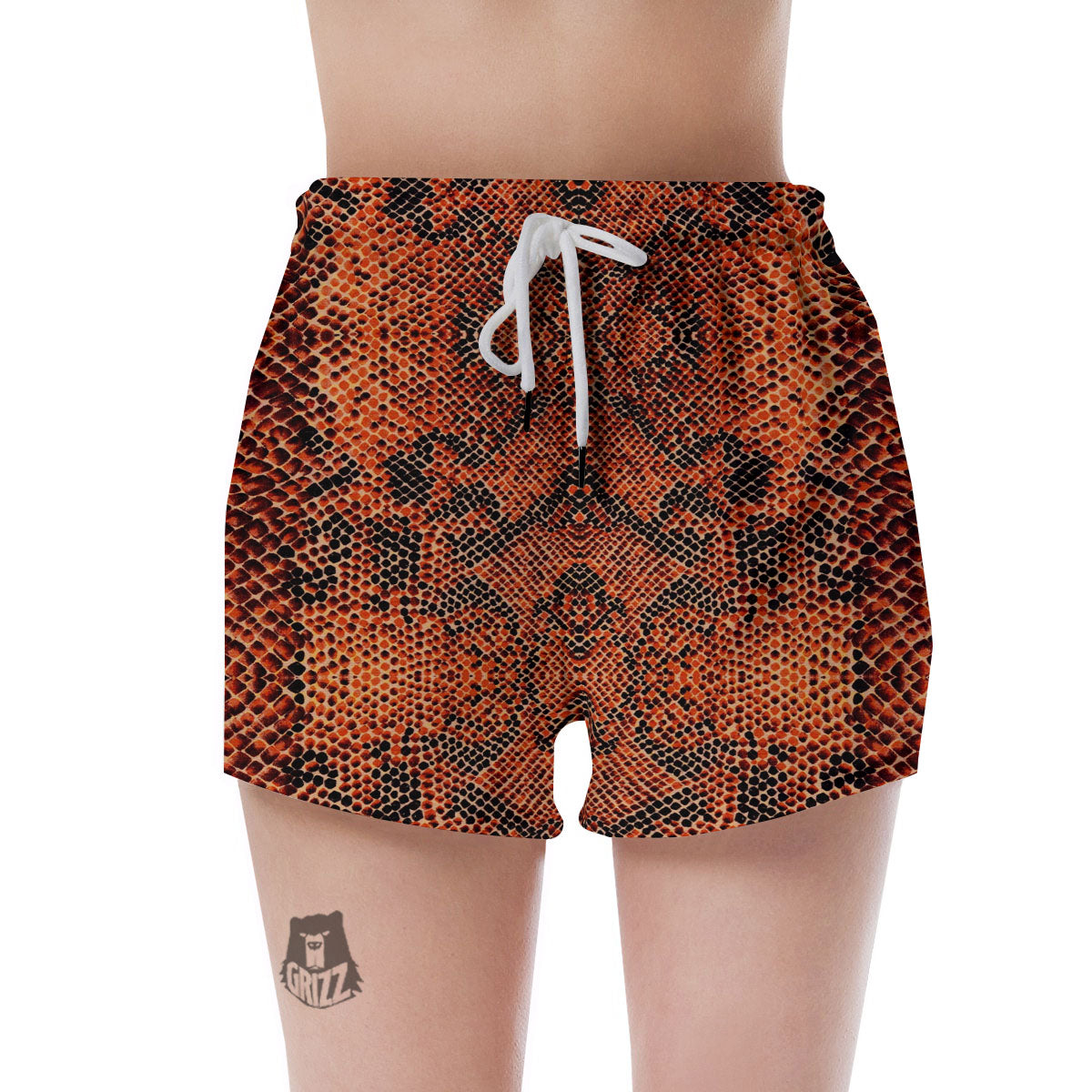 Snake Orange Print Pattern Women's Shorts-grizzshop