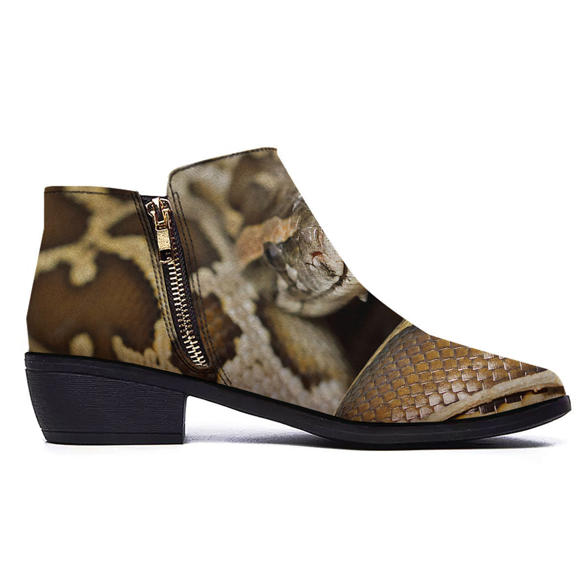 Snake Python Print Ankle Boots-grizzshop