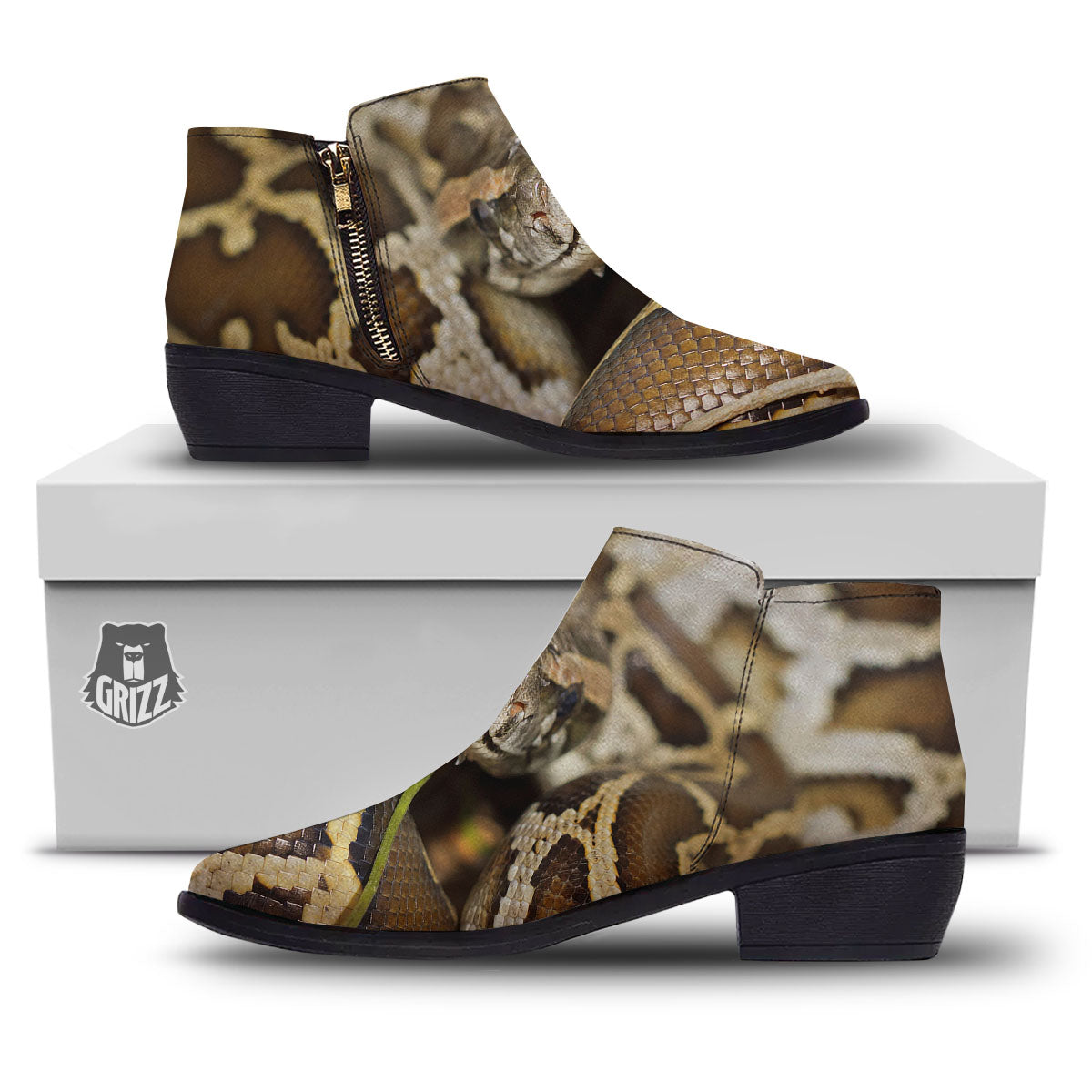Snake Python Print Ankle Boots-grizzshop