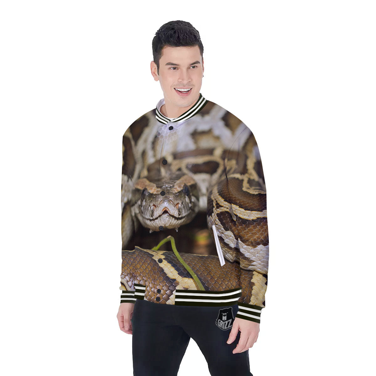 Snake Python Print Baseball Jacket-grizzshop