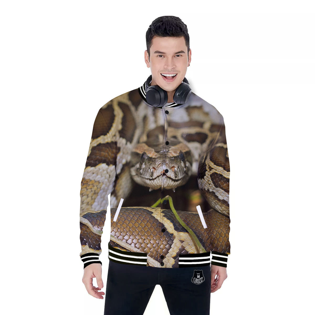 Snake Python Print Baseball Jacket-grizzshop