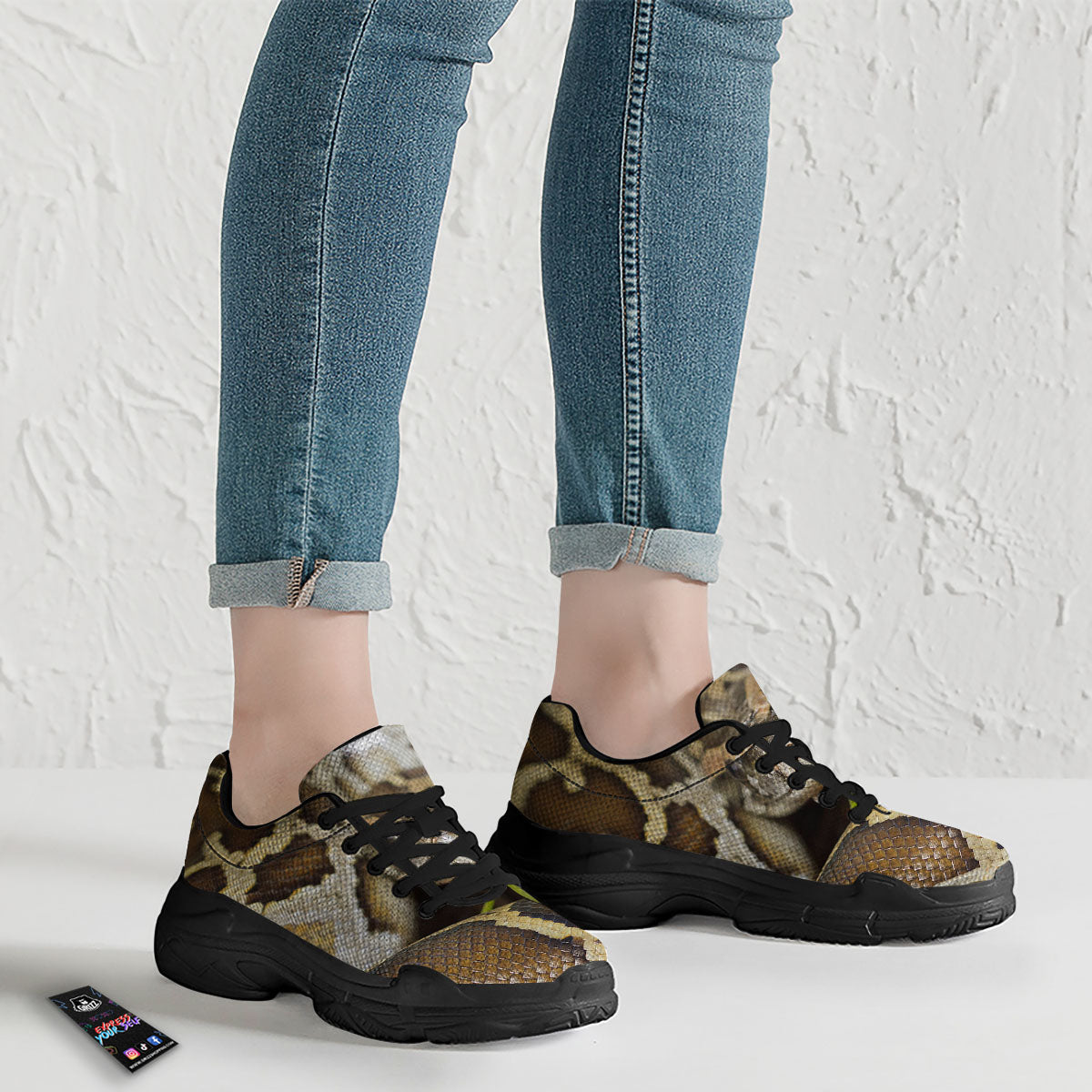 Snake Python Print Black Chunky Shoes-grizzshop
