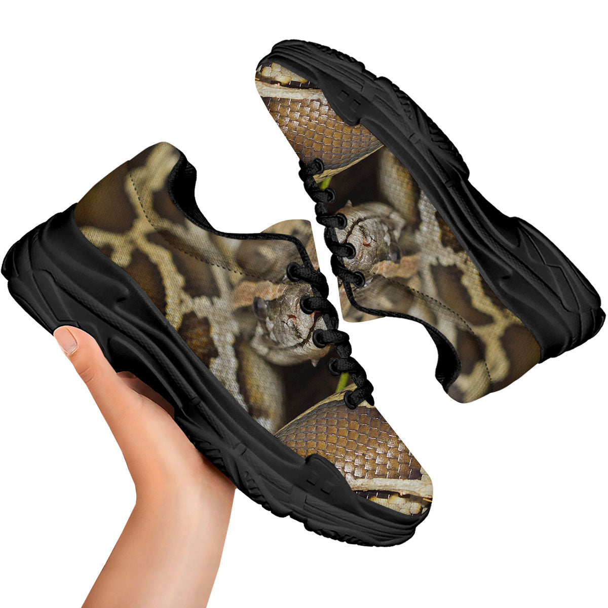 Snake Python Print Black Chunky Shoes-grizzshop