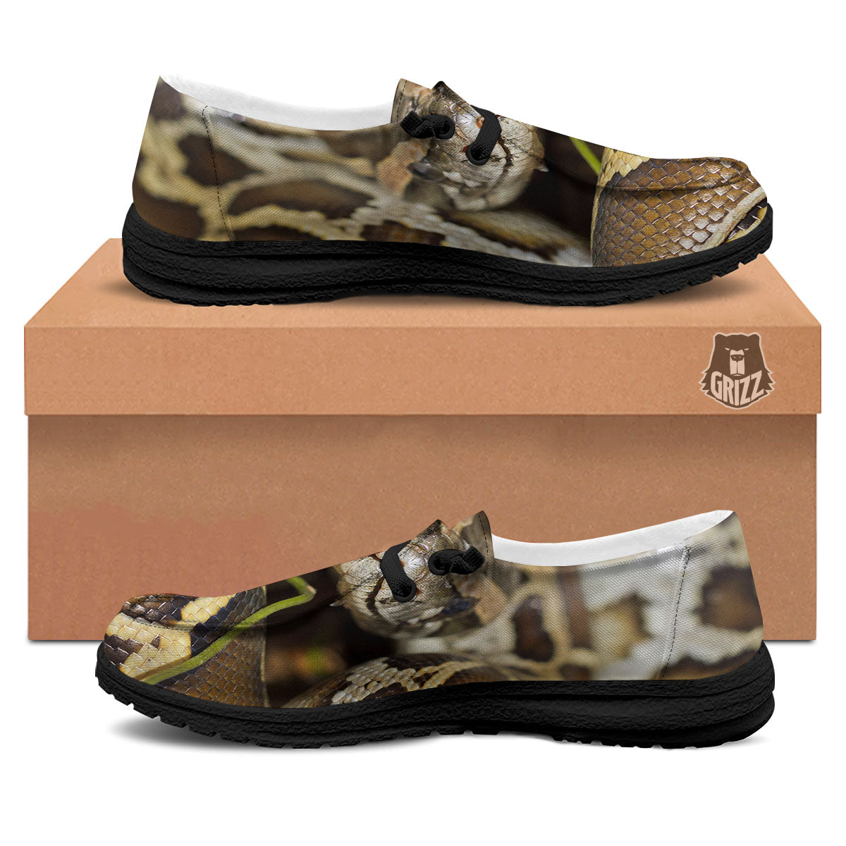 Snake Python Print Black Loafers-grizzshop
