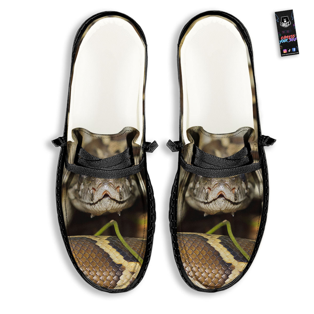 Snake Python Print Black Loafers-grizzshop
