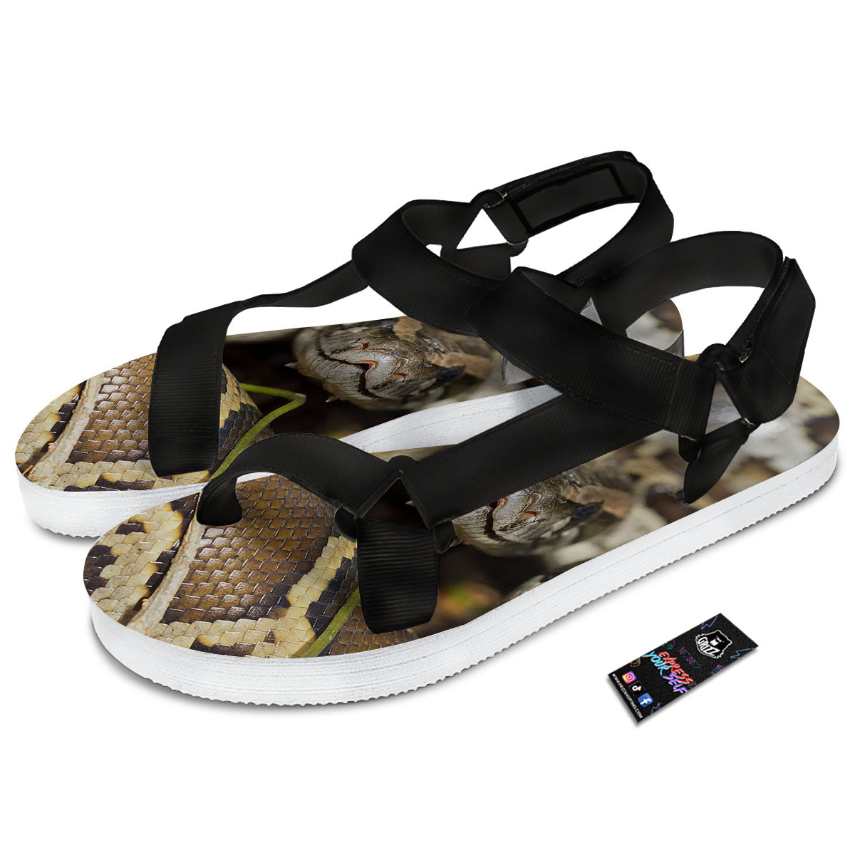 Snake Python Print Black Open Toe Sandals-grizzshop