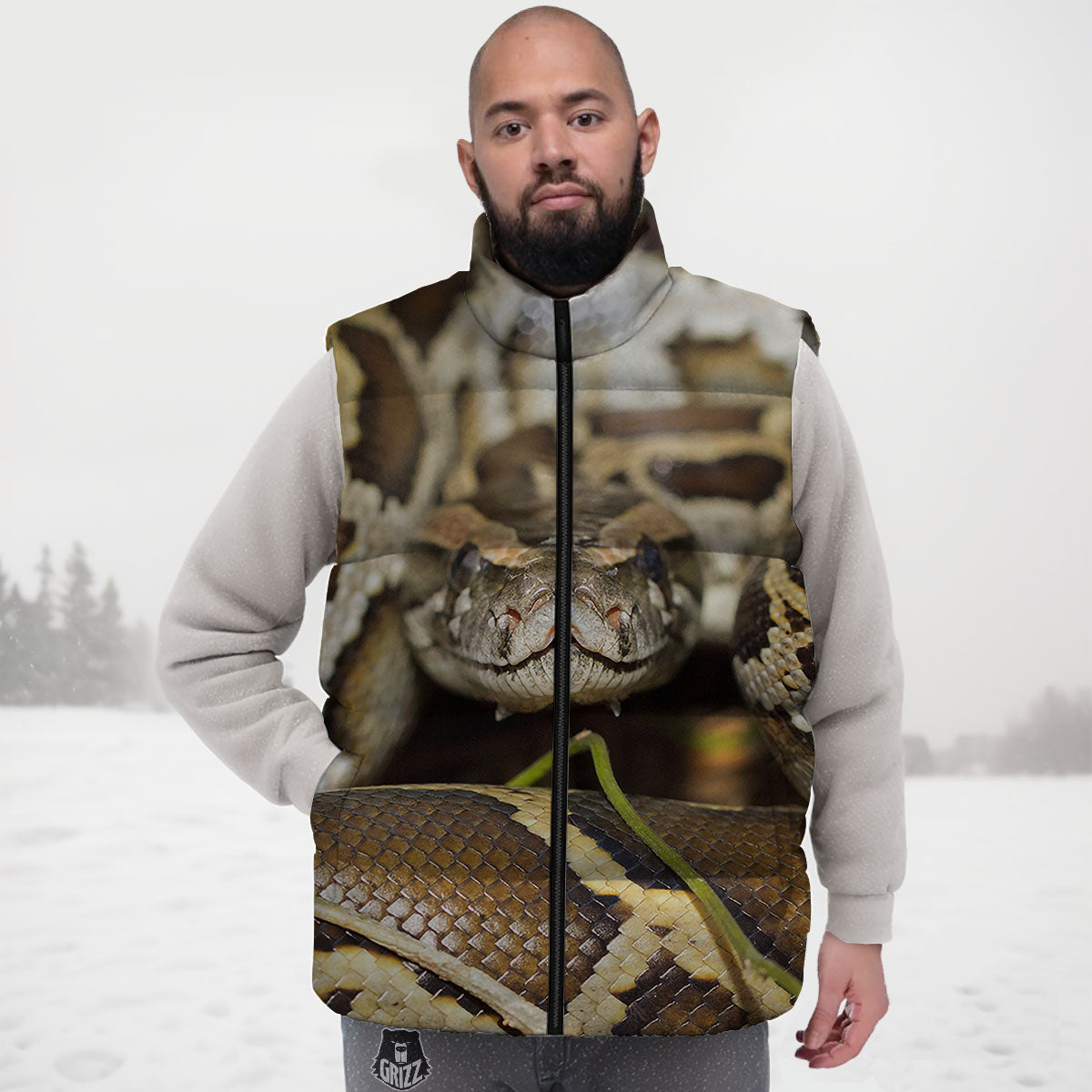 Snake Python Print Down Vest