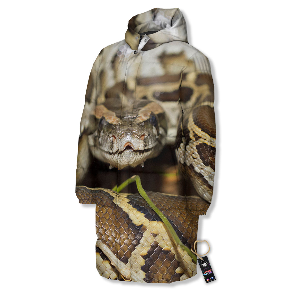 Snake Python Print Long Down Jacket-grizzshop