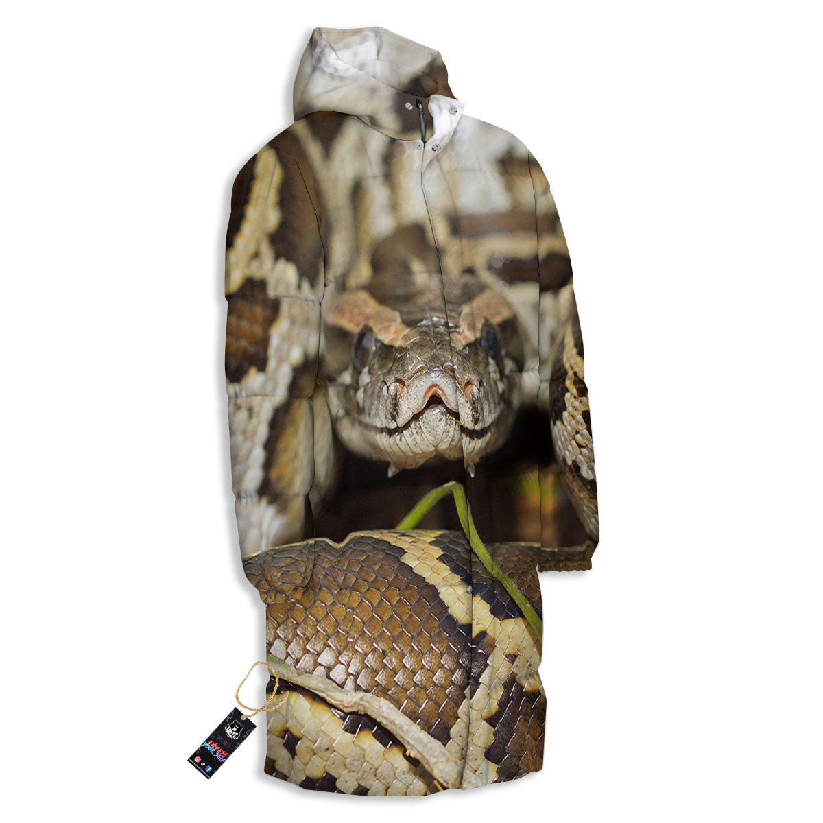 Snake Python Print Long Down Jacket-grizzshop