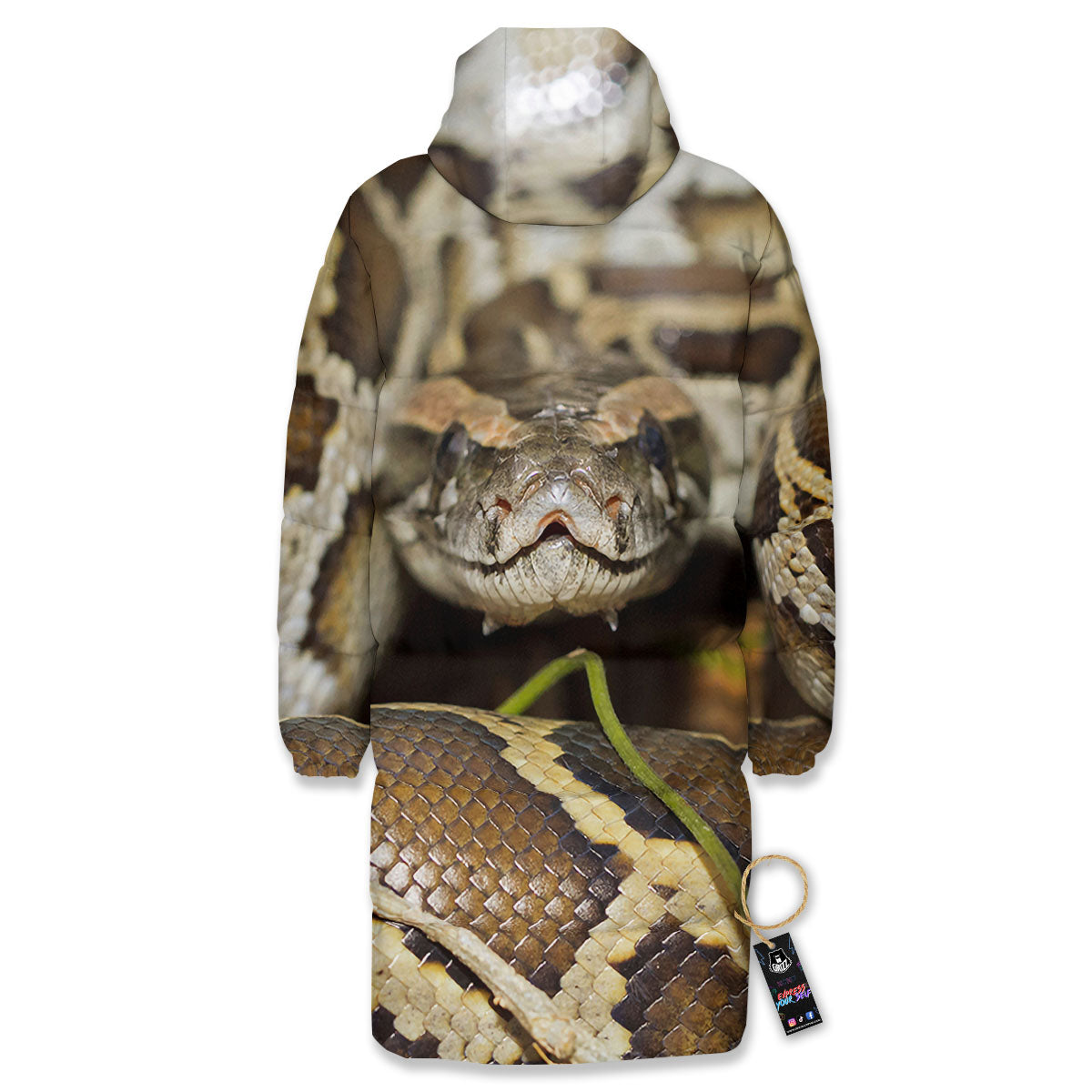 Snake Python Print Long Down Jacket-grizzshop