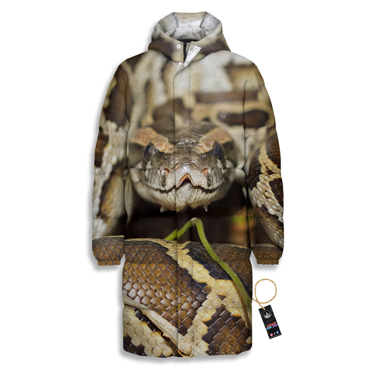 Snake Python Print Long Down Jacket-grizzshop