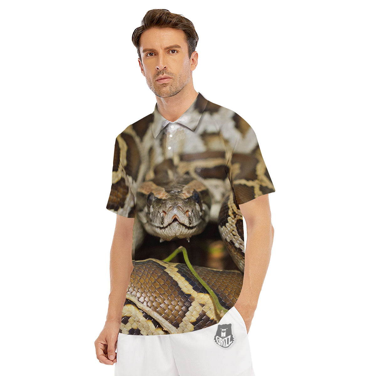 Snake Python Print Men's Golf Shirts-grizzshop