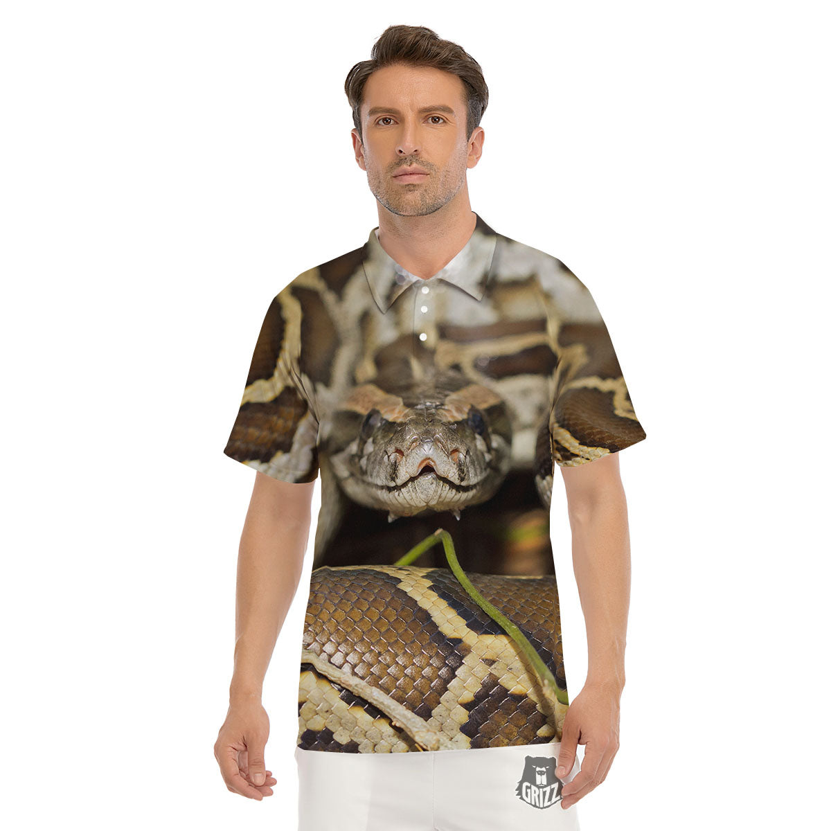 Snake Python Print Men's Golf Shirts-grizzshop