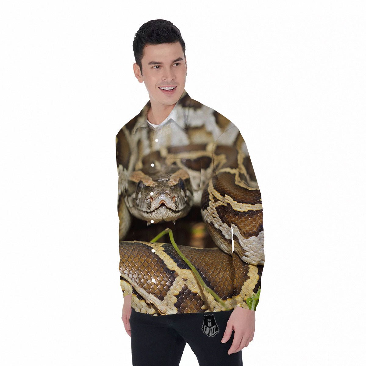 Snake Python Print Men's Long Sleeve Shirts-grizzshop