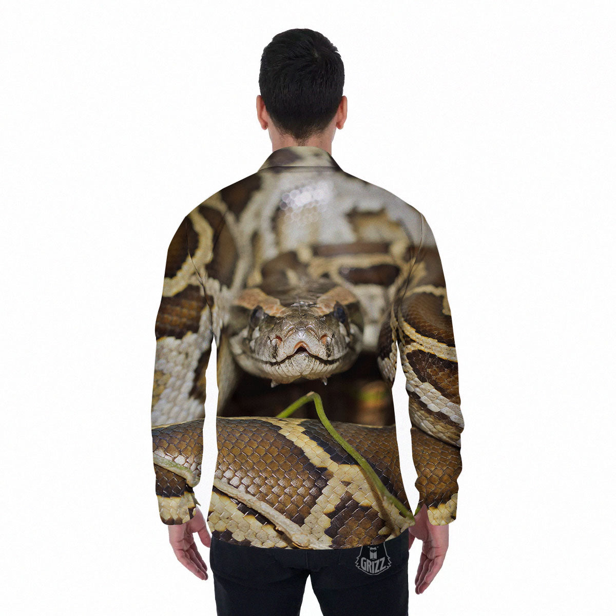 Snake Python Print Men's Long Sleeve Shirts-grizzshop