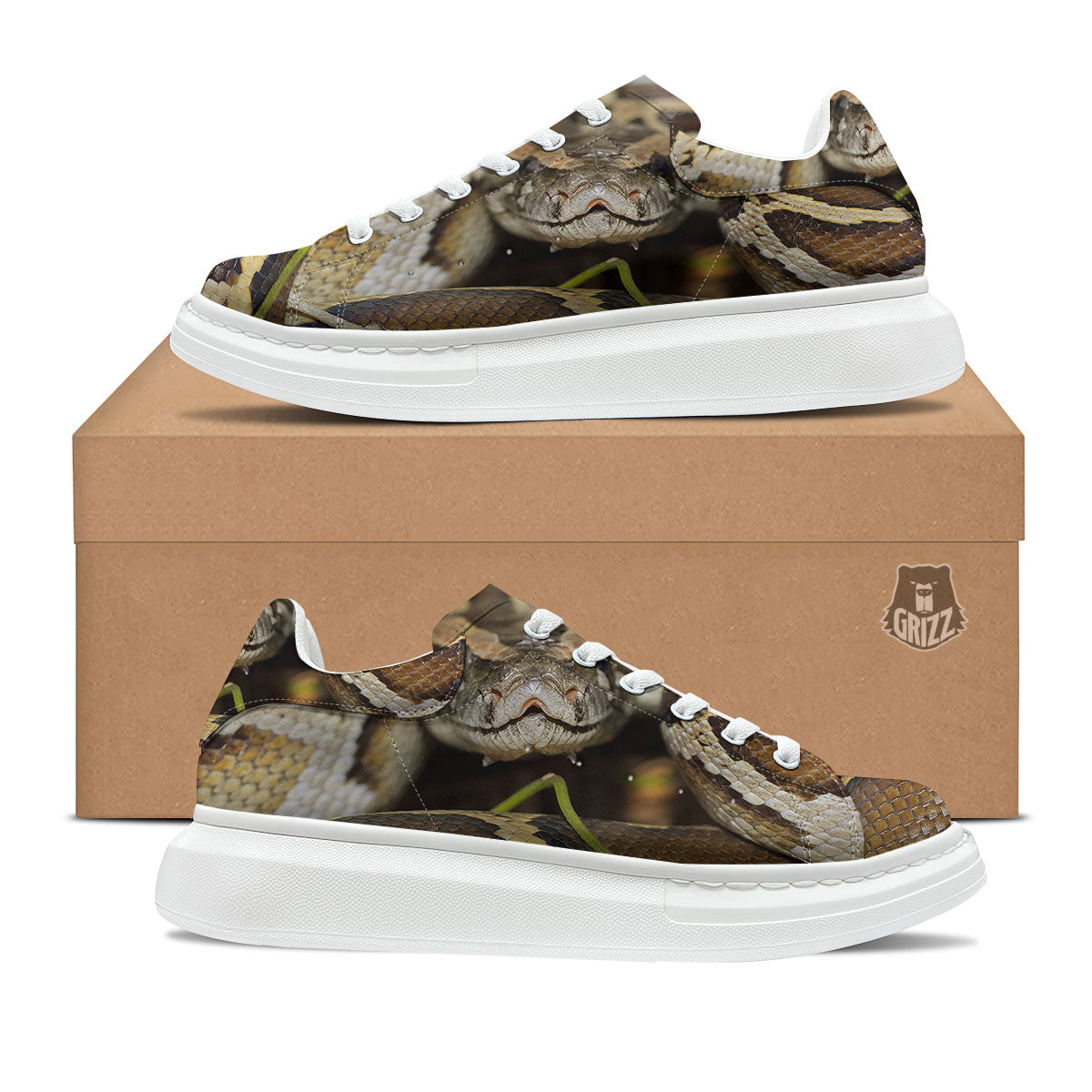 Snake Python Print Platform Shoes-grizzshop