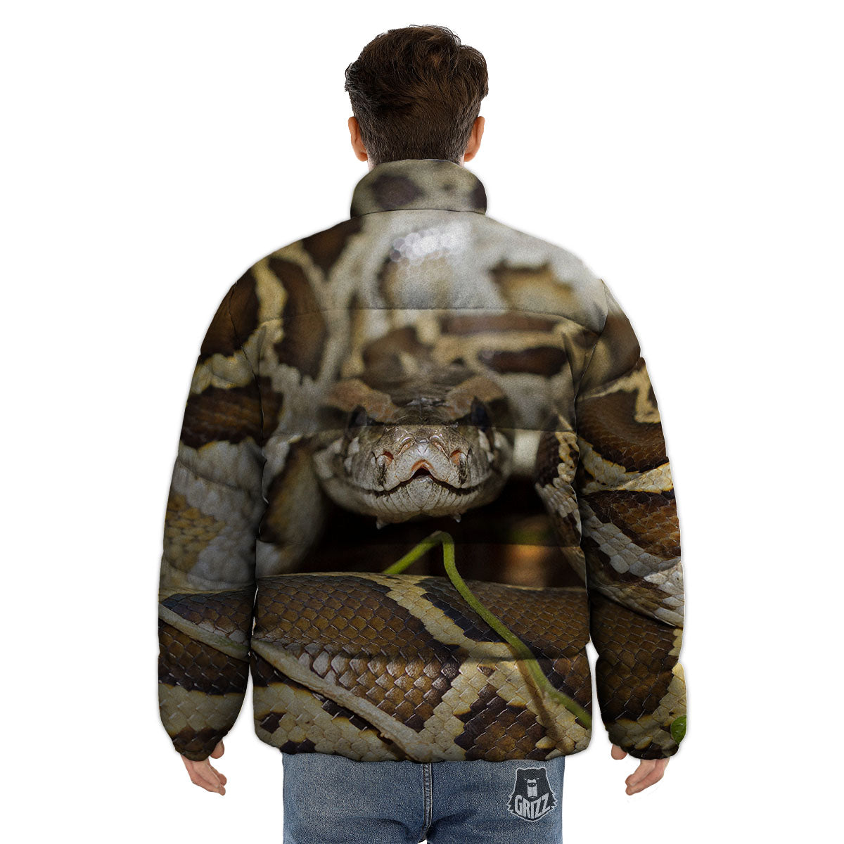 Snake Python Print Puffer Jacket-grizzshop